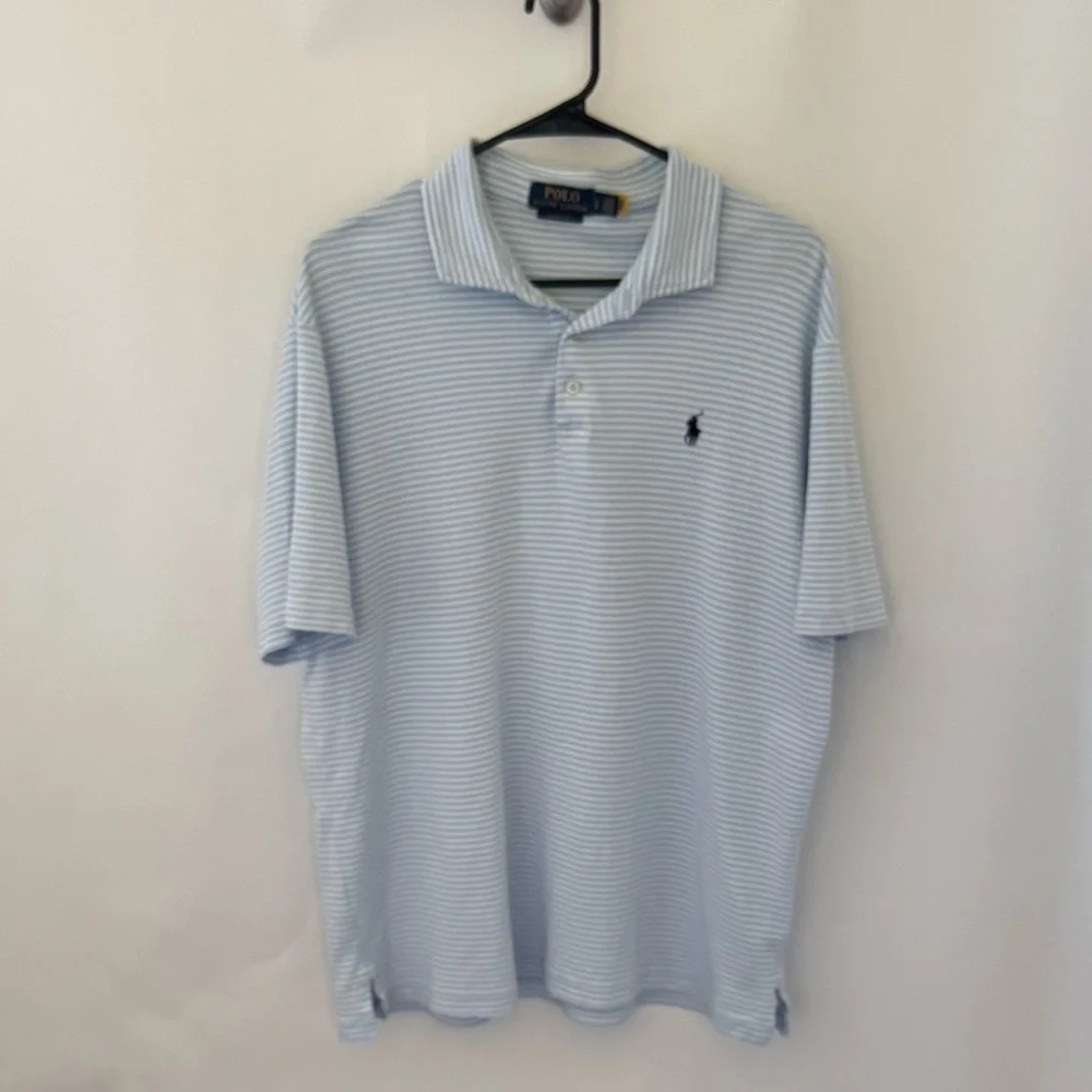 Polo Ralph Lauren Preppy Blue Striped Classic‎ Fit Short Sleeve Shirt, Size L